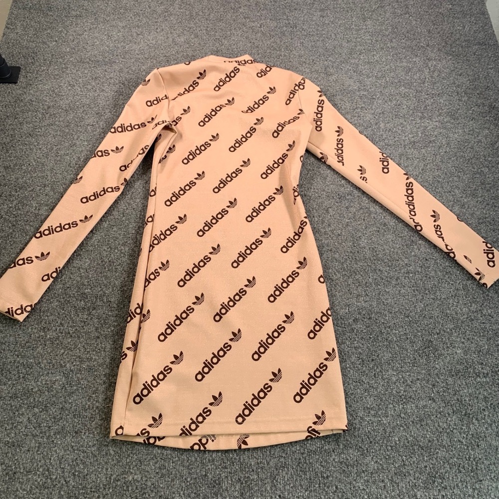 Adidas Originals Dress Monogram Long Sleeve Logo Print Bodycon‎ Pink Peach XS - Picture 2 of 9